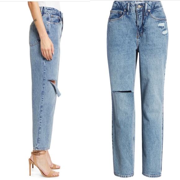 GOOD AMERICAN '90s Duster Straight Leg Jeans Crop Distressed 5 Pocket 27 NEW - Picture 2 of 8